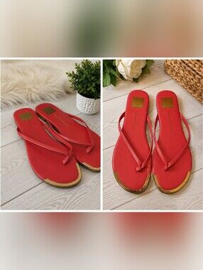Dolce Vita Coral Pink Gold Toe Thong Flat Sandals Women's Size 8.5